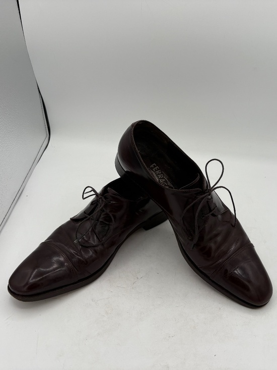 Salvatore Ferragamo Cap Toe Oxford Dress Shoes Mens Brown Leather Lace 9 B Italy